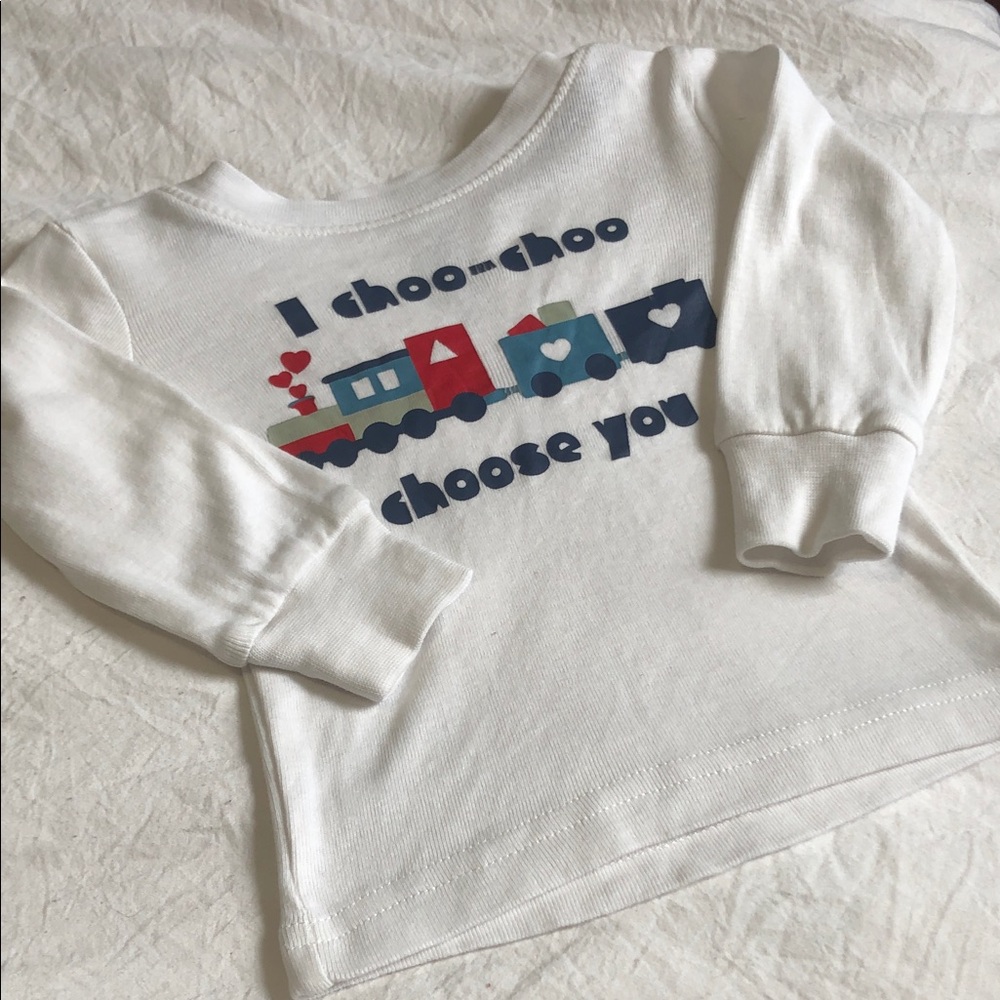 George White Long Sleeve Tee with Red & Blue Train Graphic